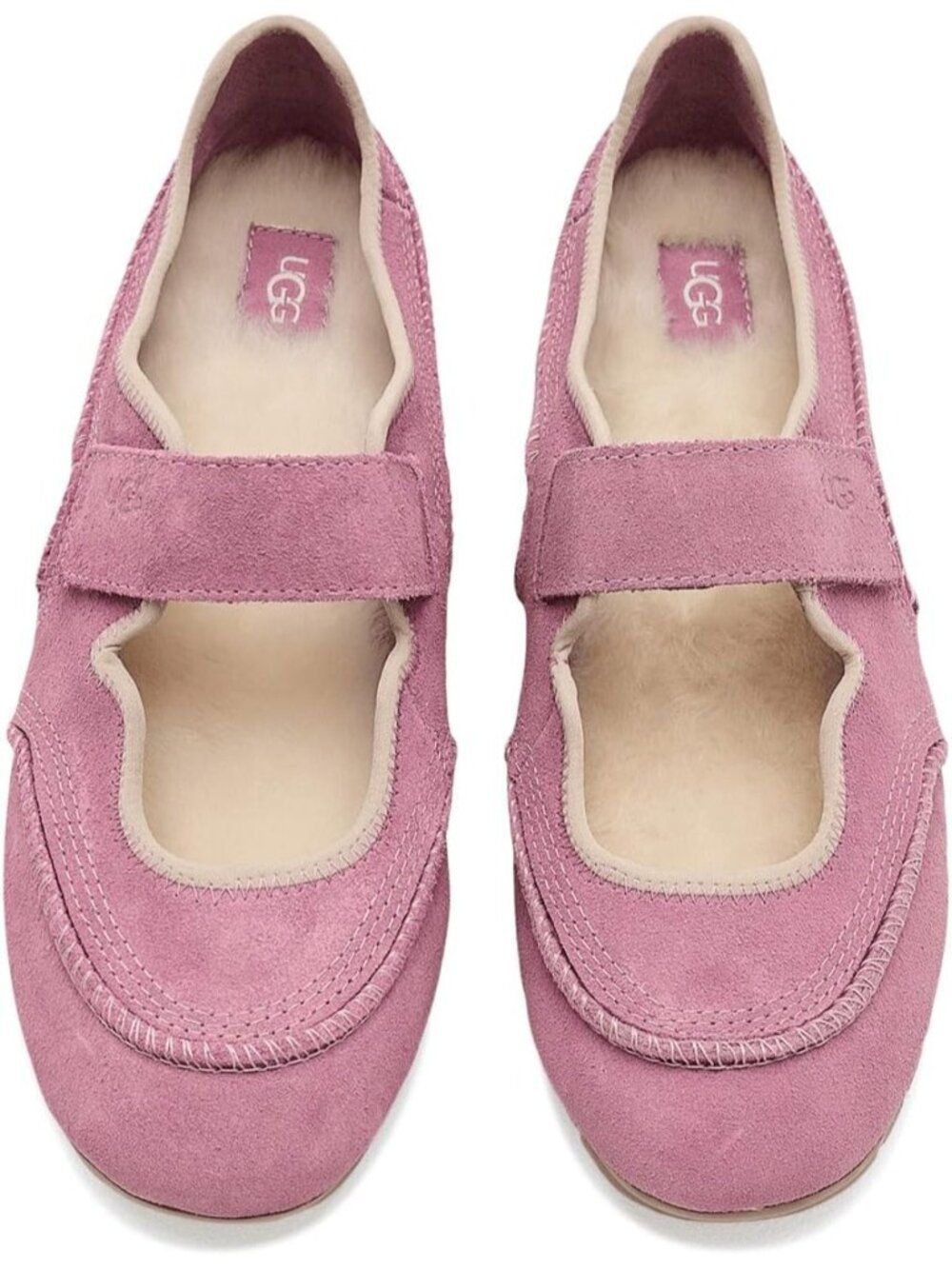 Ugg Women Dusty Orchid Closed Toe Imported Lamb Fur Quill Mary Jane Ballet Flats - Picture 2 of 6